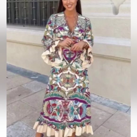 Zara Printed Boho Dress L - Picture 3 of 12